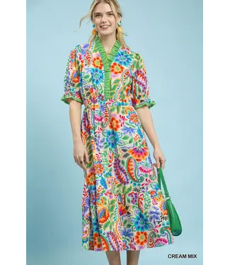 Ava Cream Mix Floral Midi Dress