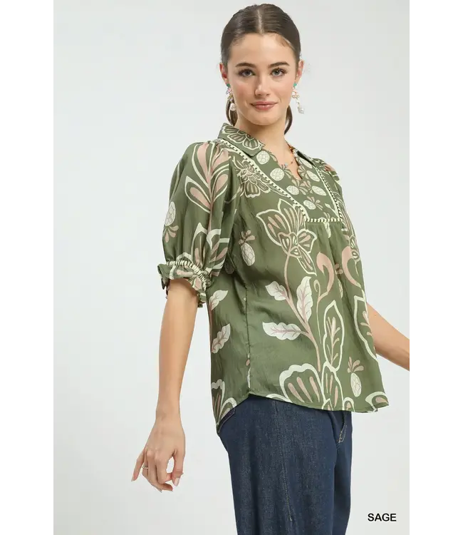 Carly Sage Floral Top
