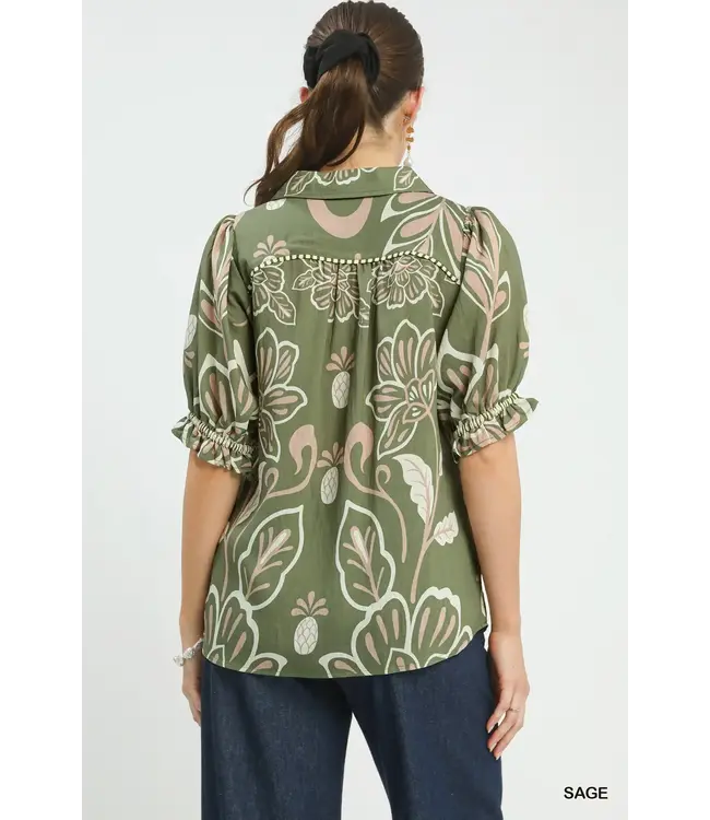 Carly Sage Floral Top