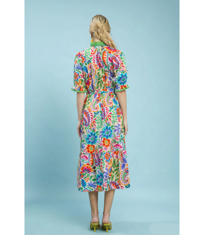 Ava Cream Mix Floral Midi Dress