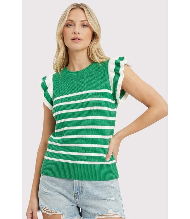 Nikki Green Striped Sweater Top