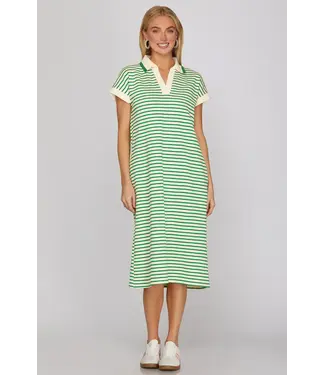 SHE + SKY Ida Green Striped Midi Dress