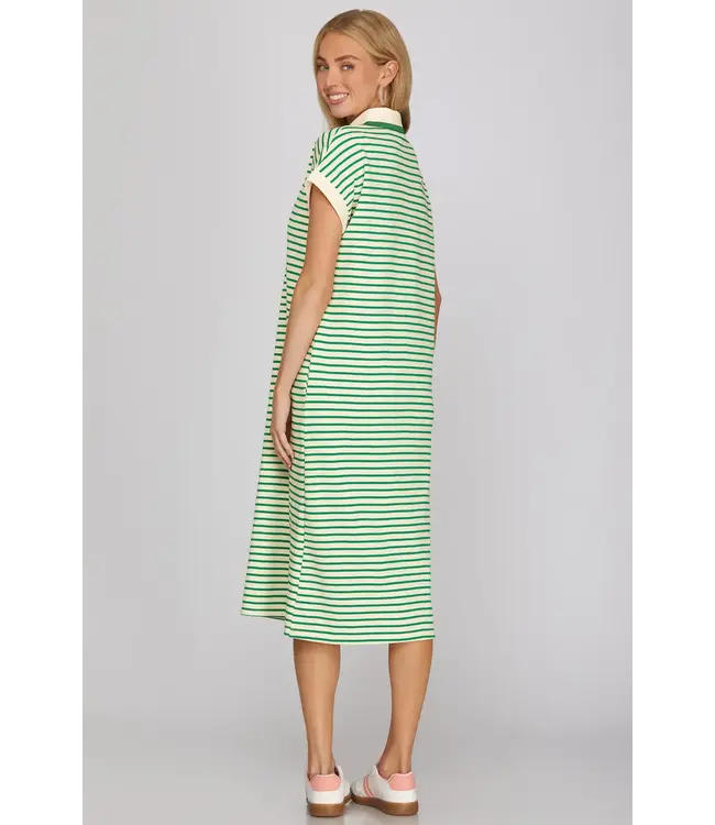 Ida Green Striped Midi Dress