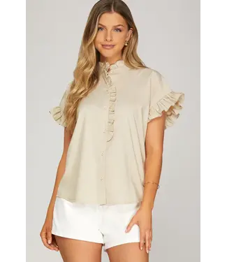 SHE + SKY Dahlia Light Taupe Ruffled Top