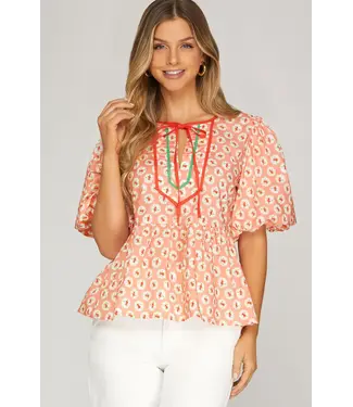 SHE + SKY Olivia Peach Floral Baby Doll Top