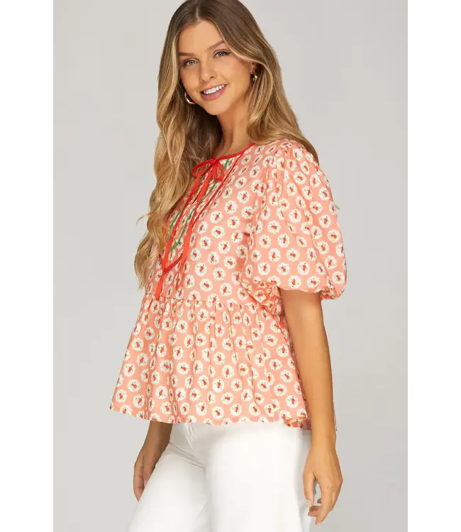 Olivia Peach Floral Baby Doll Top