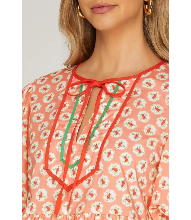 Olivia Peach Floral Baby Doll Top