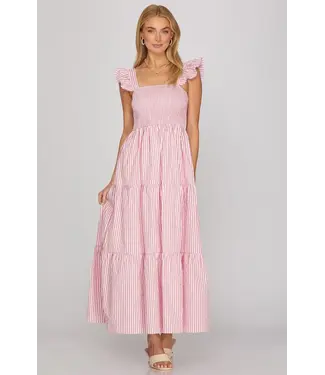 SHE + SKY Asia Pink Striped Maxi Dress