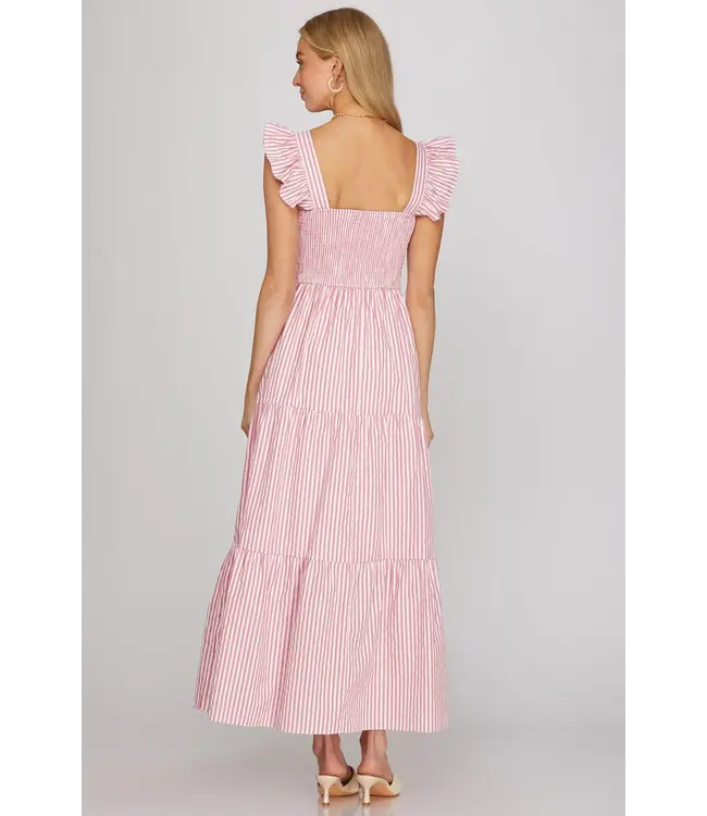 Asia Pink Striped Maxi Dress