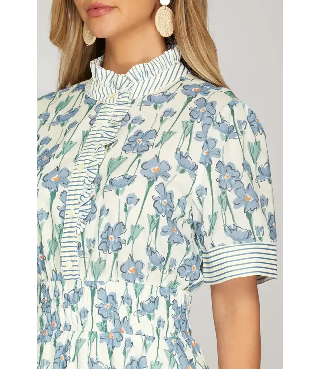 Carmen Blue Floral Dress