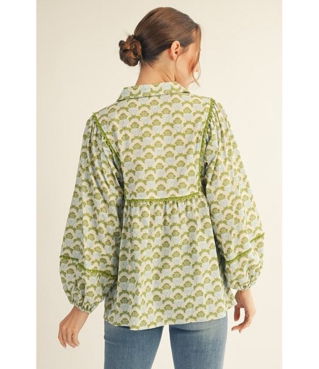 Cassandra Avocado Boho Floral Top