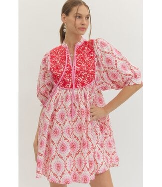 Entro Cassidy Pink Embroidered Floral Dress