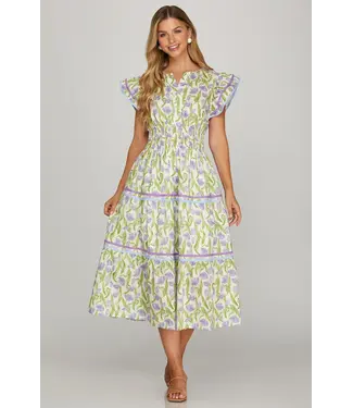 SHE + SKY Lauren Lilac Floral Midi Dress