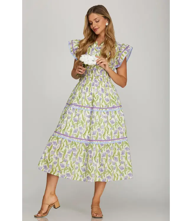 Lauren Lilac Floral Midi Dress