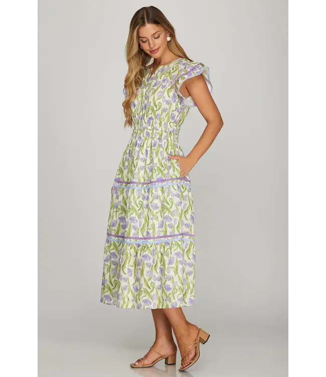 Lauren Lilac Floral Midi Dress