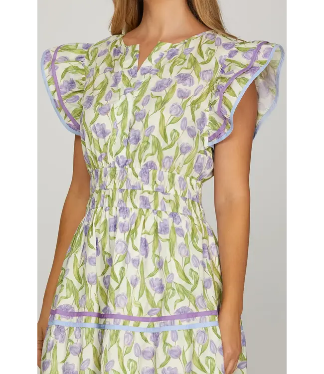 Lauren Lilac Floral Midi Dress