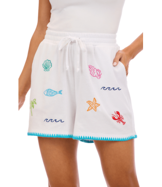 Lala White Beach Embroidered Shorts