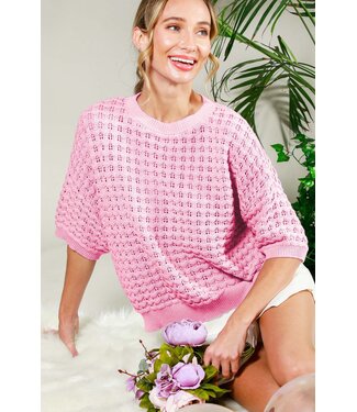 Vine & Love Bri Pink Pointelle Sweater Top