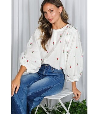Vine & Love Carin White Floral Embroidered Blouse
