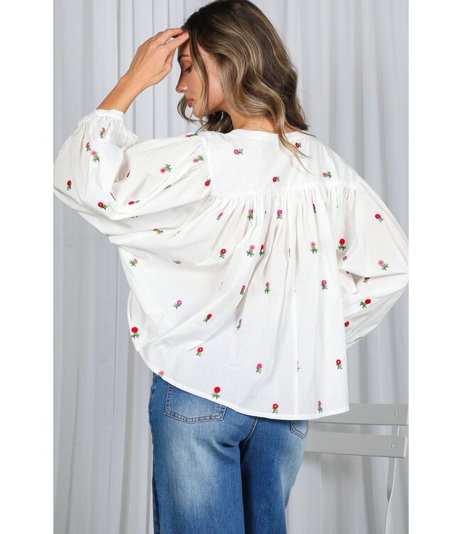 Carin White Floral Embroidered Blouse