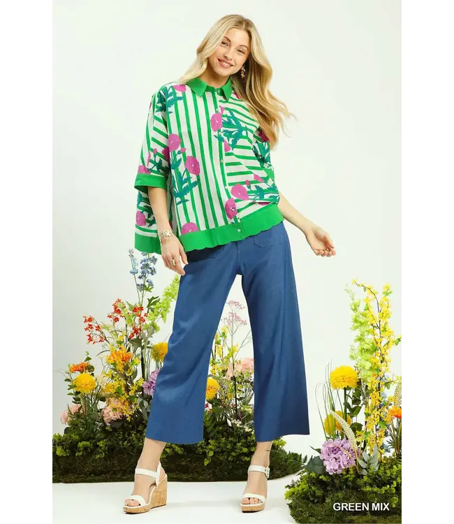 Shelly Green Floral Stripe Top