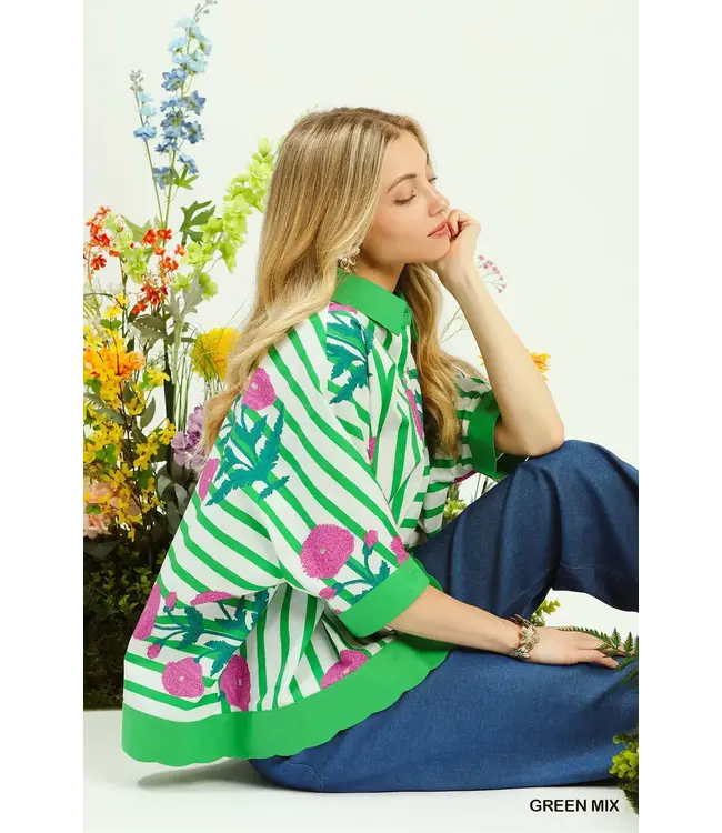 Shelly Green Floral Stripe Top