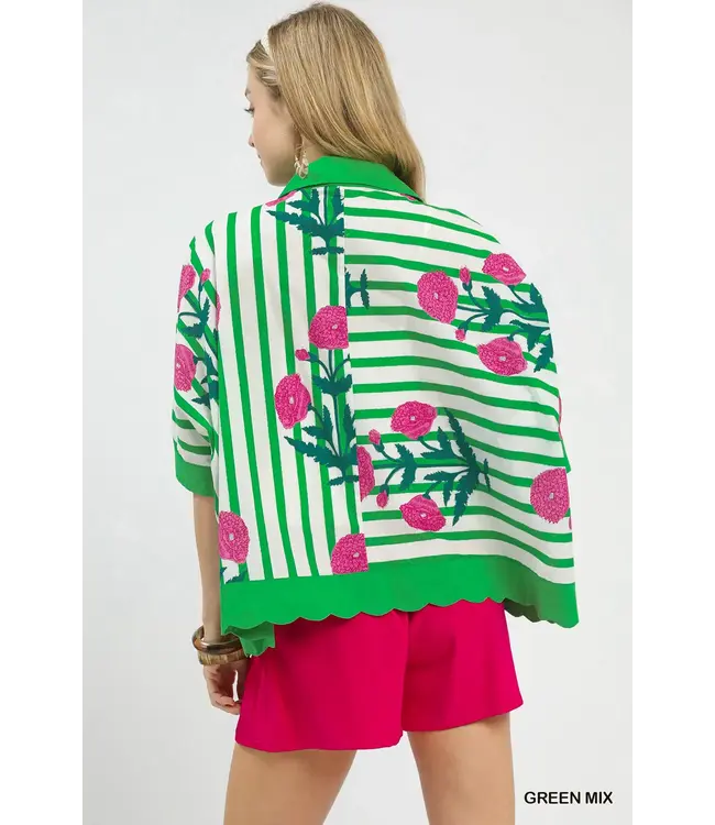 Shelly Green Floral Stripe Top