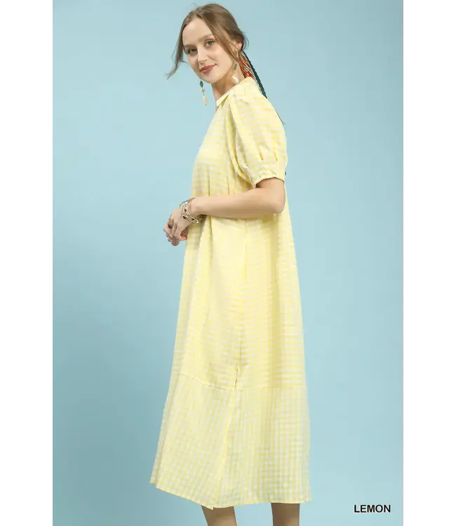 Jordan Lemon Gingham Midi Dress