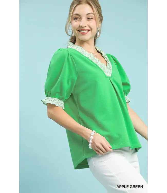 Brandi Apple Green French Terry Top