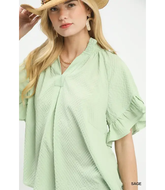 Tatum Sage Ruffled Top