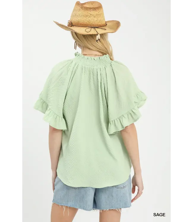 Tatum Sage Ruffled Top