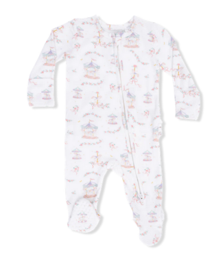 Carousel with Bows Ruffle Back Zipper Footie