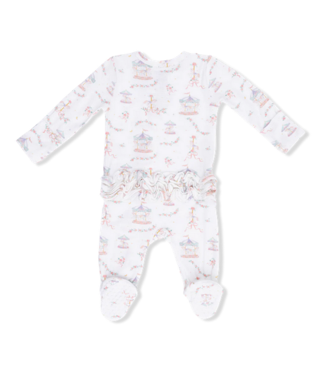 Carousel with Bows Ruffle Back Zipper Footie