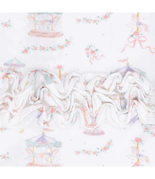 Carousel with Bows Ruffle Back Zipper Footie