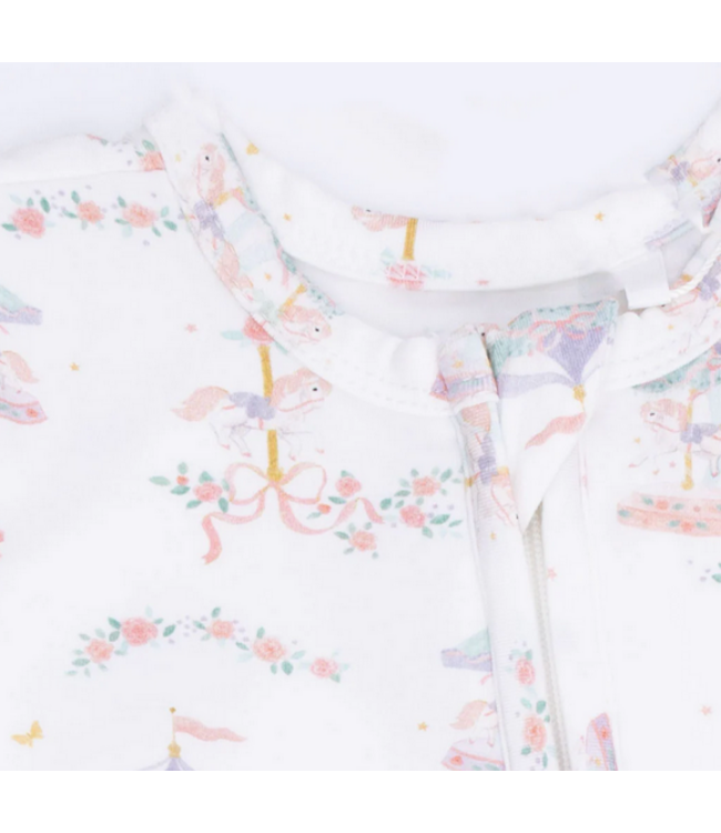 Carousel with Bows Ruffle Back Zipper Footie