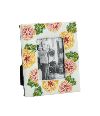 White Floral Beaded Frame