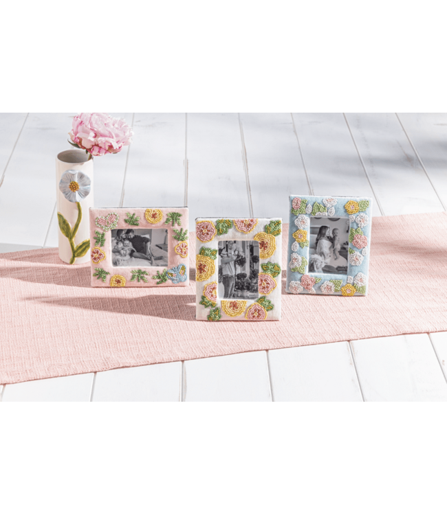 White Floral Beaded Frame