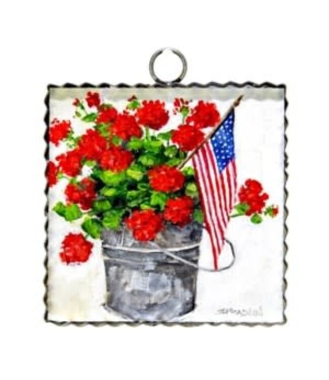 Round Top Mini Bucket of Geraniums Print