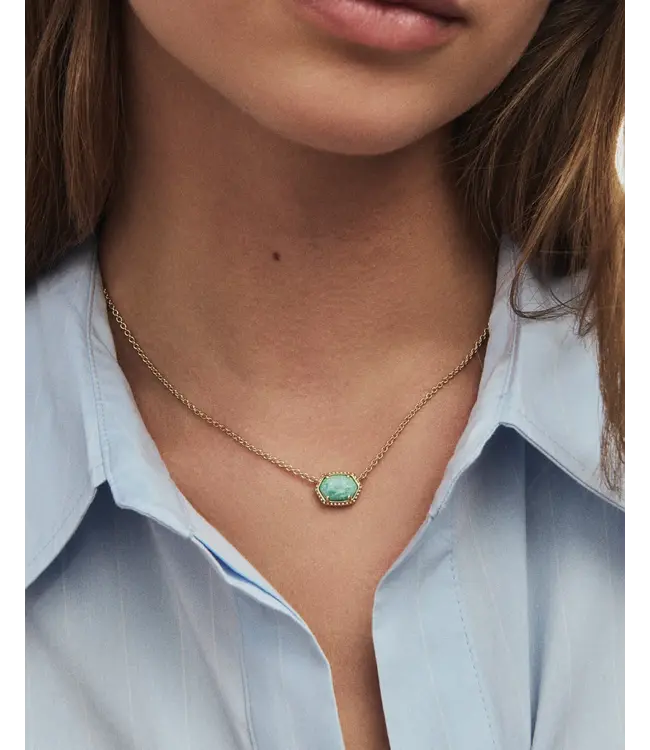 Kendra Scott Daphne Gold Frame Short Pendant Necklace in Teal Amazonite