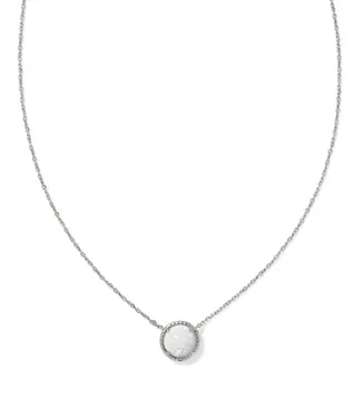 Kendra Scott Design Kendra Scott Volleyball Silver Short Pendant Necklace in White Mother-of-Pearl