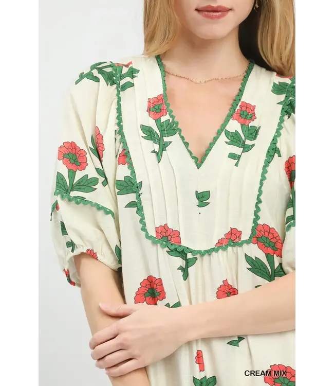 Melissa Cream Floral Midi Dress