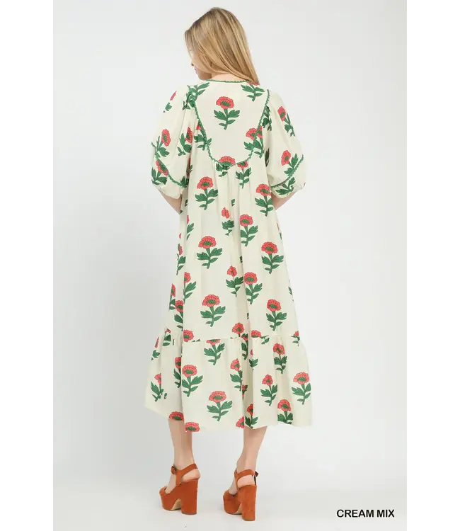 Melissa Cream Floral Midi Dress