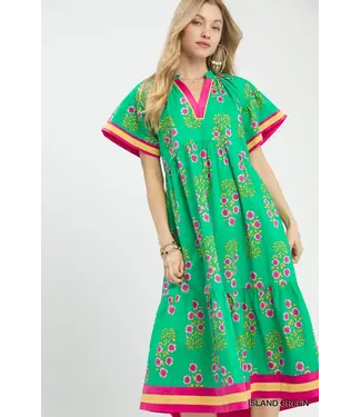 Connie Island Green Floral Midi Dress