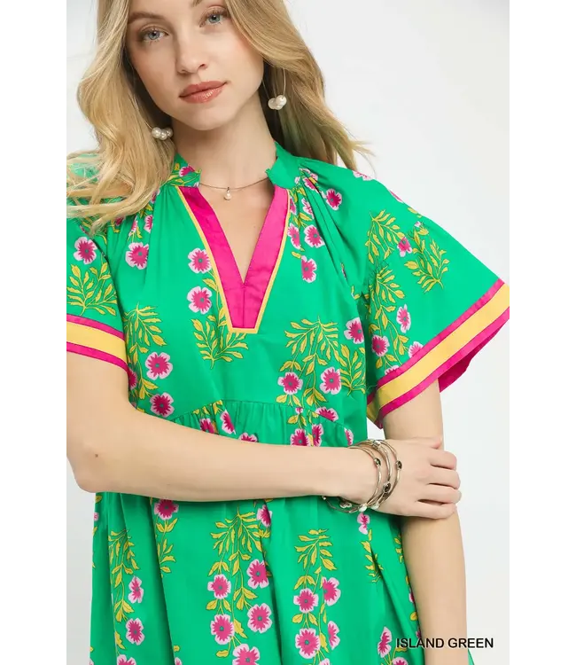 Connie Island Green Floral Midi Dress