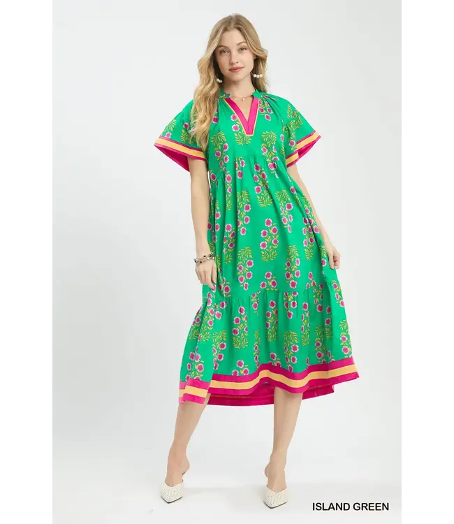 Connie Island Green Floral Midi Dress