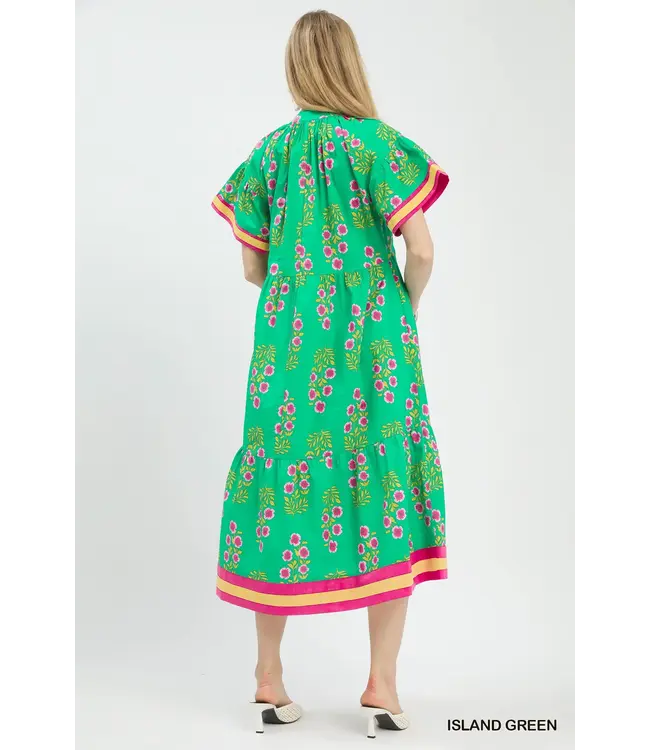 Connie Island Green Floral Midi Dress