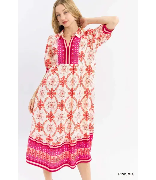 Reagan Pink Bloom Midi Dress