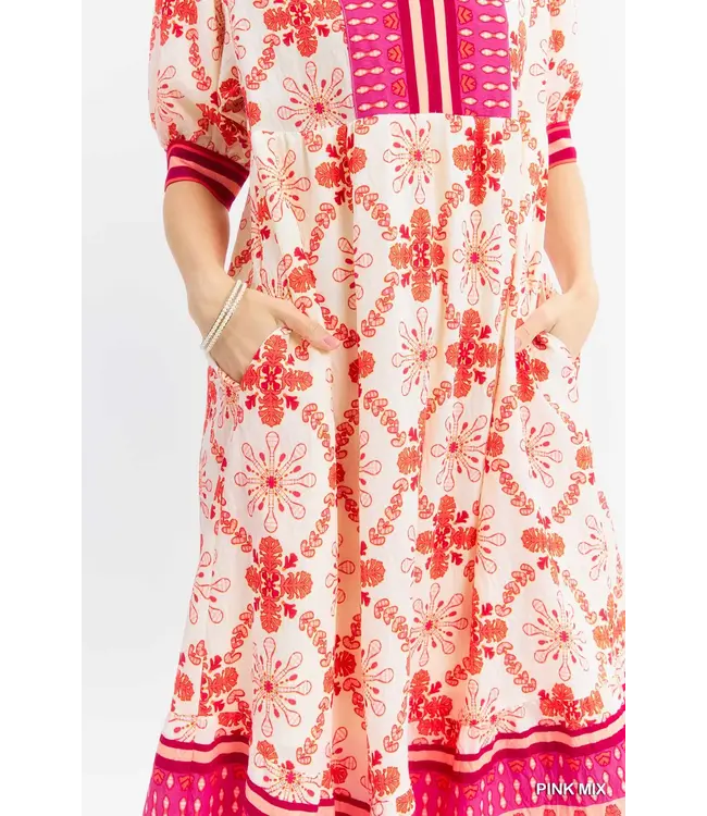 Reagan Pink Bloom Midi Dress