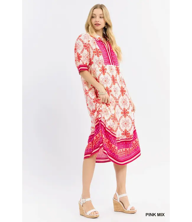 Reagan Pink Bloom Midi Dress