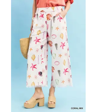 Noella Coral Seashell & Starfish Wide Leg Pants